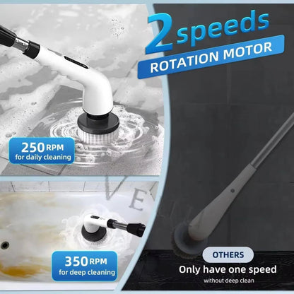9 in 1 Electric Spin Scrubber | Rechargeable Cleaning Brush with 9 Heads & Adjustable Handle | Bathroom, Kitchen, Floor & Car Cleaning Tool