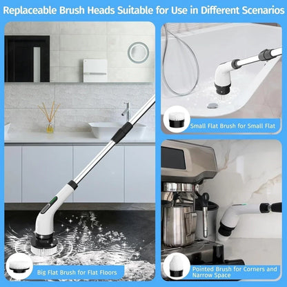 9 in 1 Electric Spin Scrubber | Rechargeable Cleaning Brush with 9 Heads & Adjustable Handle | Bathroom, Kitchen, Floor & Car Cleaning Tool