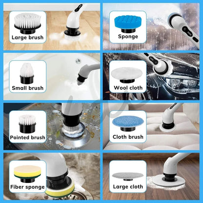 9 in 1 Electric Spin Scrubber | Rechargeable Cleaning Brush with 9 Heads & Adjustable Handle | Bathroom, Kitchen, Floor & Car Cleaning Tool