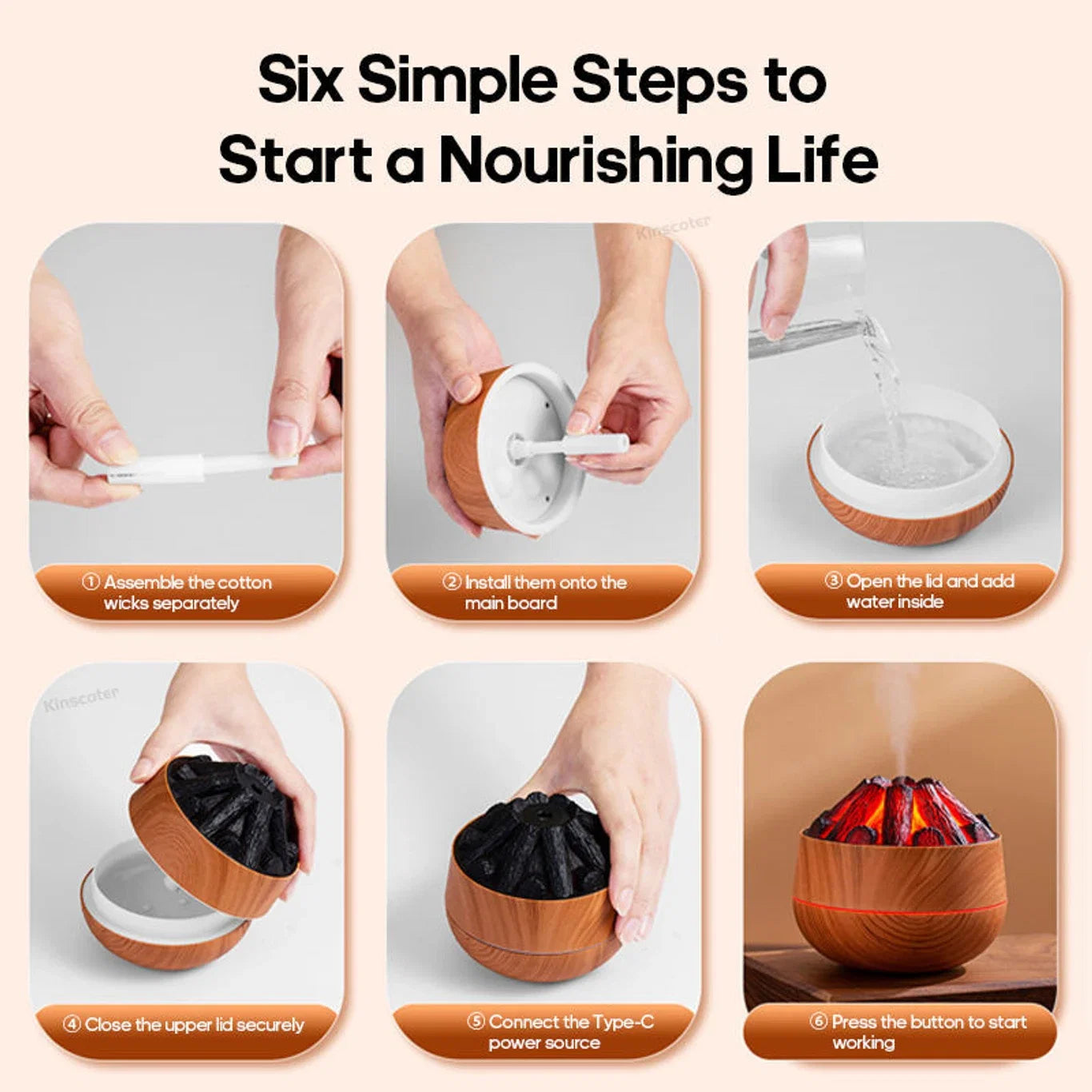 Volcano Flame Aroma Diffuser 300 ml Ultrasonic Cool Mist Humidifier with LED Flame Effect, Essential Oil Diffuser, Continuous & Interval Spray Modes for Bedroom, Home, Office, Yoga Room