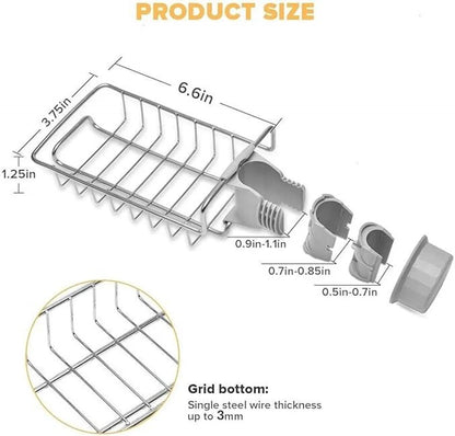 Stainless Steel Sink Caddy Organizer, Sink Faucet Stand, Tap Organiser Clip Storage Rack for Kitchen & Bathroom, Space-Saving Design for Easy Access to Cleaning Essentials