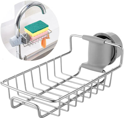 Stainless Steel Sink Caddy Organizer, Sink Faucet Stand, Tap Organiser Clip Storage Rack for Kitchen & Bathroom, Space-Saving Design for Easy Access to Cleaning Essentials