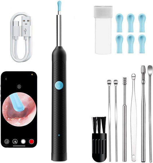 Ear Wax Removal Kit 1080P HD Camera Wireless Otoscope LED Light Safe Tool (Black)