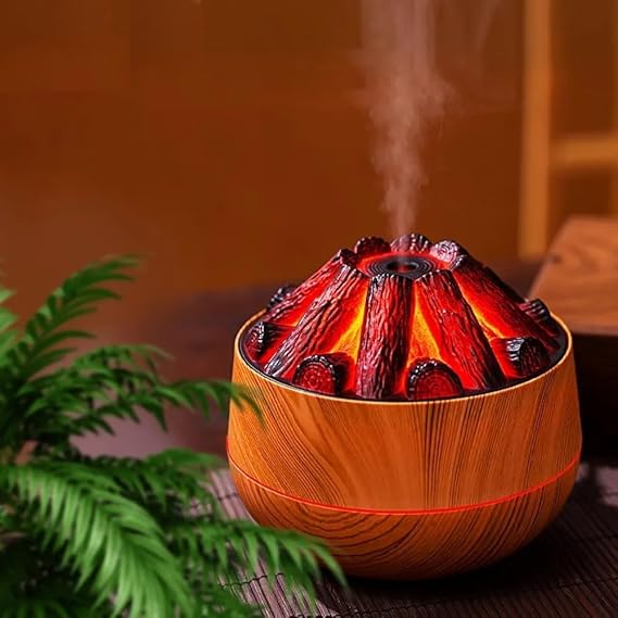Volcano Flame Aroma Diffuser 300 ml Ultrasonic Cool Mist Humidifier with LED Flame Effect, Essential Oil Diffuser, Continuous & Interval Spray Modes for Bedroom, Home, Office, Yoga Room