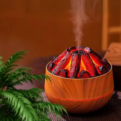 Volcano Flame Aroma Diffuser 300 ml Ultrasonic Cool Mist Humidifier with LED Flame Effect, Essential Oil Diffuser, Continuous & Interval Spray Modes for Bedroom, Home, Office, Yoga Room