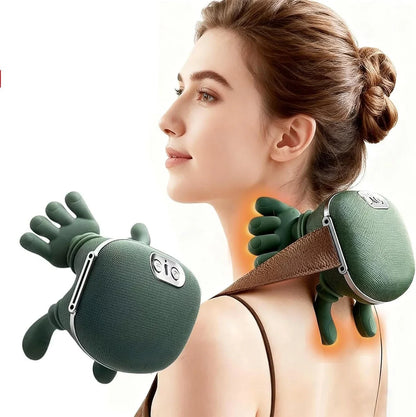 Shoulder and Neck Massager, Heated Massager, Neck Massager with Fingers, 4D Kneading Massager, Simulates a Real Palm Massager for Comfort, Relax Muscle Tension (Green) (S6)