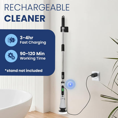 9 in 1 Electric Spin Scrubber | Rechargeable Cleaning Brush with 9 Heads & Adjustable Handle | Bathroom, Kitchen, Floor & Car Cleaning Tool