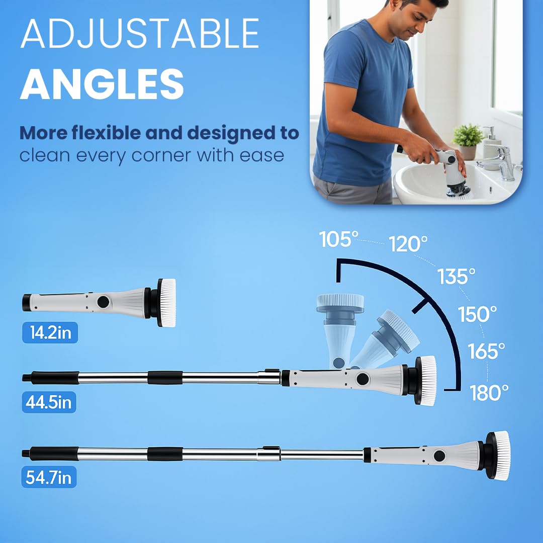 9 in 1 Electric Spin Scrubber | Rechargeable Cleaning Brush with 9 Heads & Adjustable Handle | Bathroom, Kitchen, Floor & Car Cleaning Tool