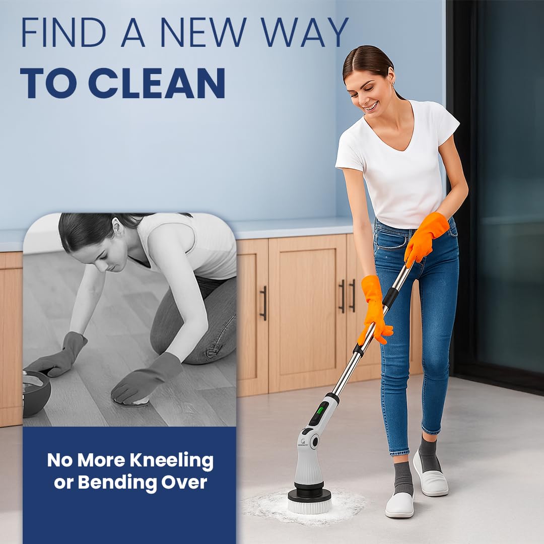 9 in 1 Electric Spin Scrubber | Rechargeable Cleaning Brush with 9 Heads & Adjustable Handle | Bathroom, Kitchen, Floor & Car Cleaning Tool