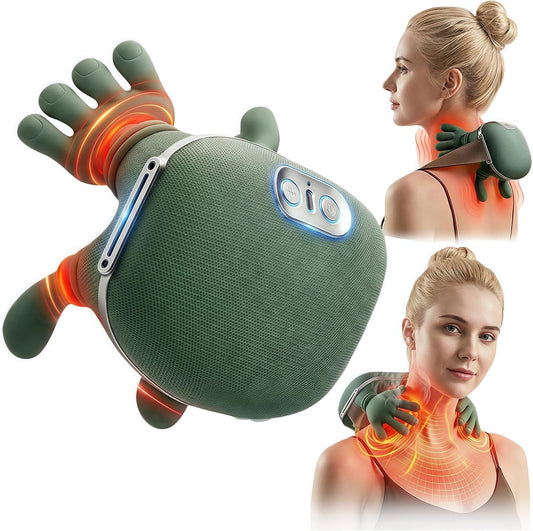 Shoulder and Neck Massager, Heated Massager, Neck Massager with Fingers, 4D Kneading Massager, Simulates a Real Palm Massager for Comfort, Relax Muscle Tension (Green) (S6)