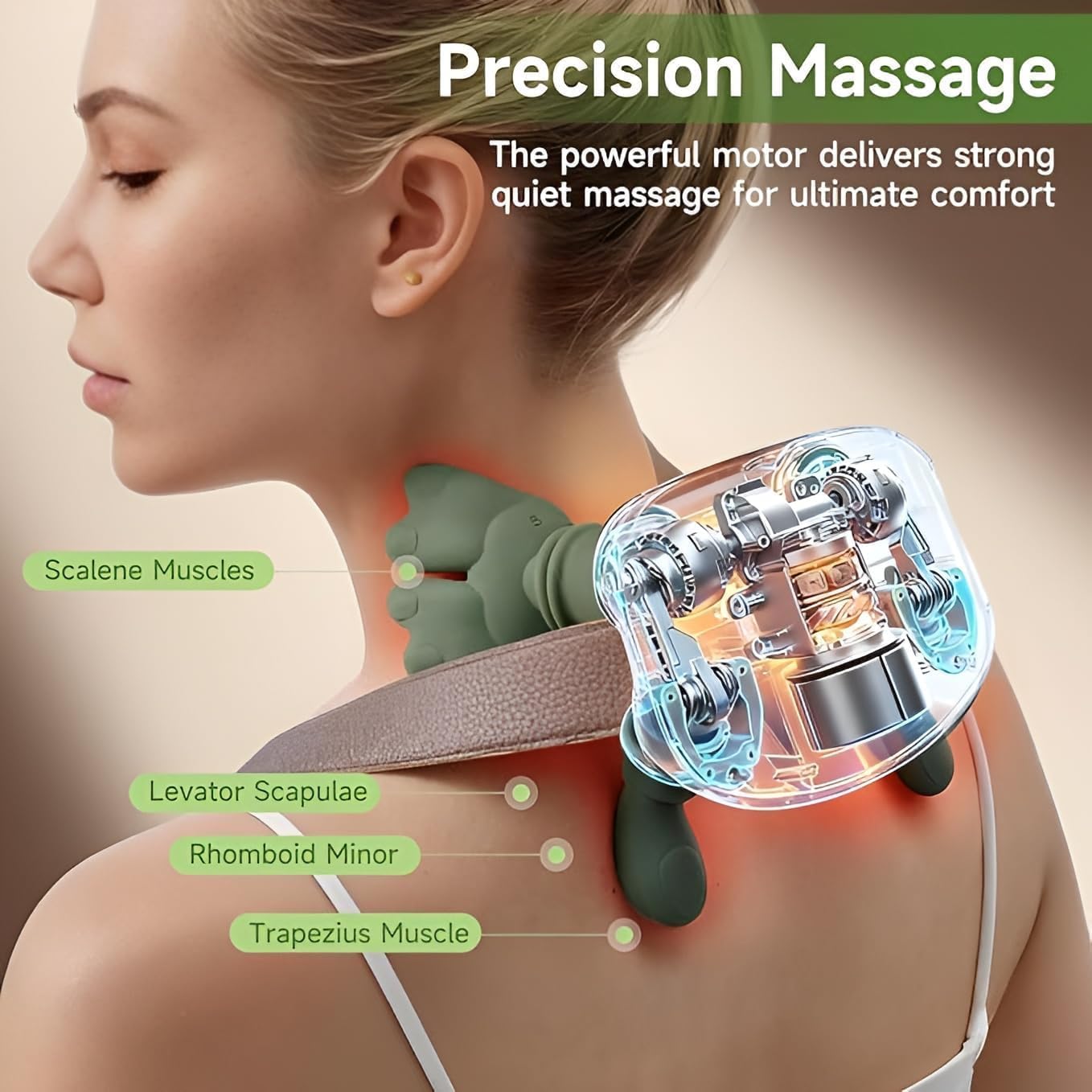 Shoulder and Neck Massager, Heated Massager, Neck Massager with Fingers, 4D Kneading Massager, Simulates a Real Palm Massager for Comfort, Relax Muscle Tension (Green) (S6)