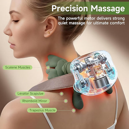 Shoulder and Neck Massager, Heated Massager, Neck Massager with Fingers, 4D Kneading Massager, Simulates a Real Palm Massager for Comfort, Relax Muscle Tension (Green) (S6)