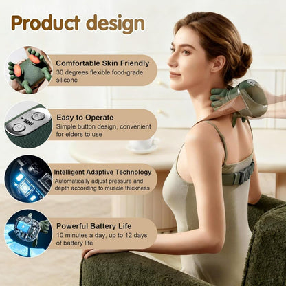 Shoulder and Neck Massager, Heated Massager, Neck Massager with Fingers, 4D Kneading Massager, Simulates a Real Palm Massager for Comfort, Relax Muscle Tension (Green) (S6)
