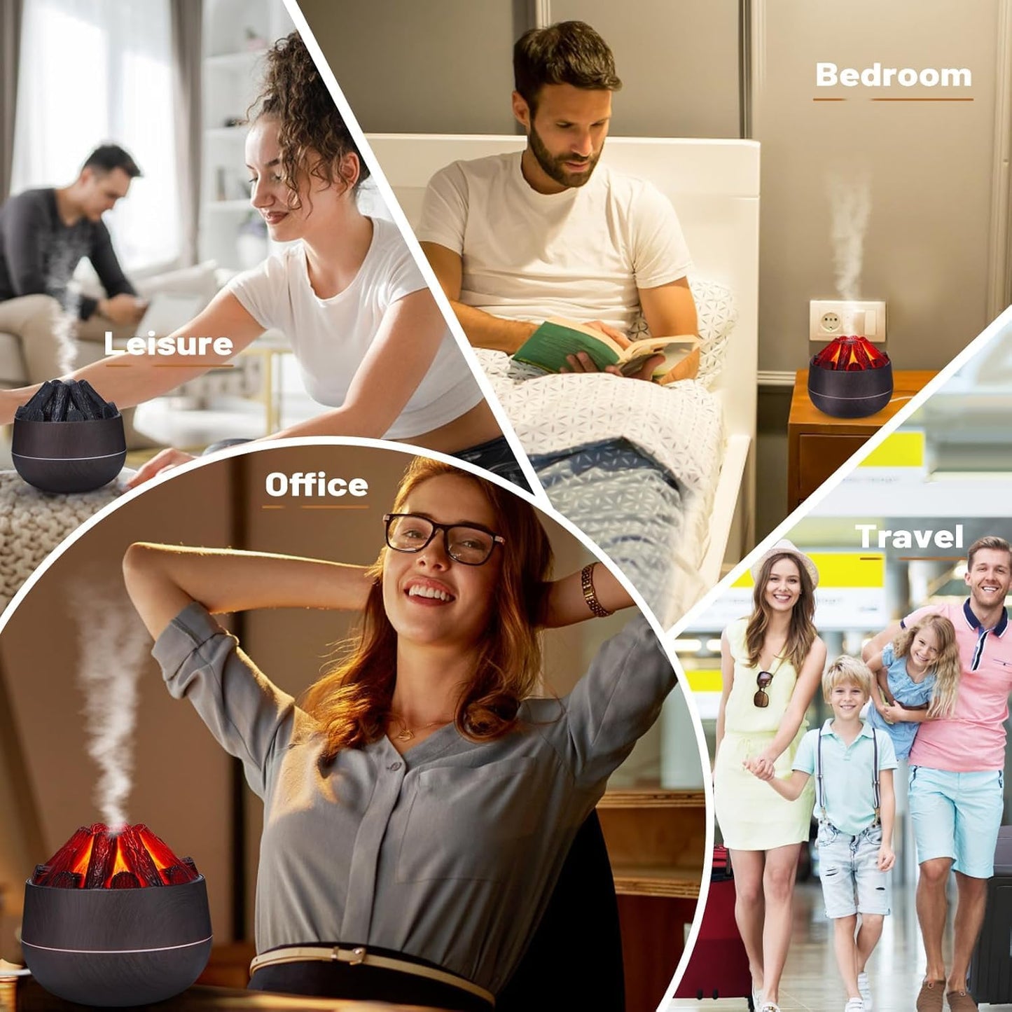 Volcano Flame Aroma Diffuser 300 ml Ultrasonic Cool Mist Humidifier with LED Flame Effect, Essential Oil Diffuser, Continuous & Interval Spray Modes for Bedroom, Home, Office, Yoga Room
