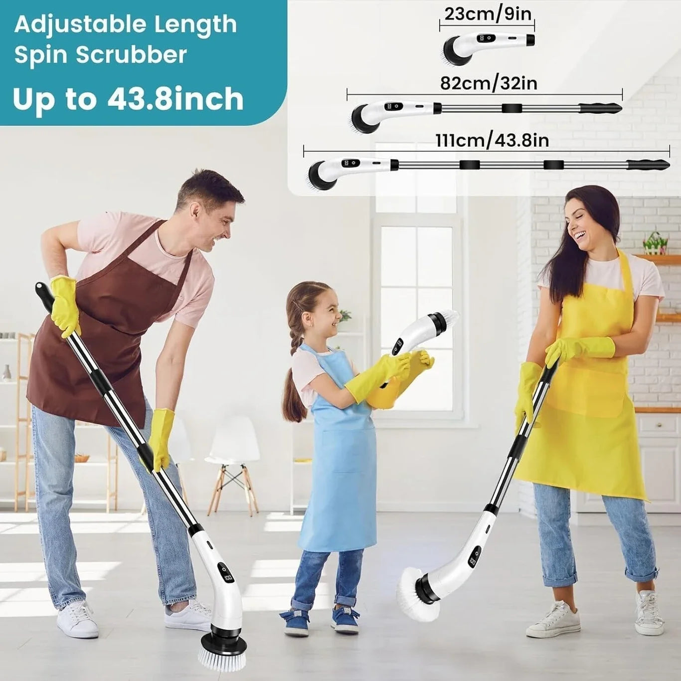 9 in 1 Electric Spin Scrubber | Rechargeable Cleaning Brush with 9 Heads & Adjustable Handle | Bathroom, Kitchen, Floor & Car Cleaning Tool