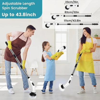 9 in 1 Electric Spin Scrubber | Rechargeable Cleaning Brush with 9 Heads & Adjustable Handle | Bathroom, Kitchen, Floor & Car Cleaning Tool