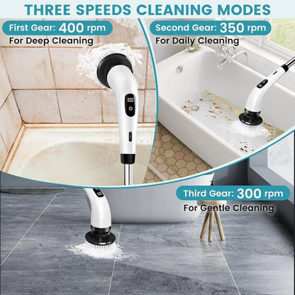 9 in 1 Electric Spin Scrubber | Rechargeable Cleaning Brush with 9 Heads & Adjustable Handle | Bathroom, Kitchen, Floor & Car Cleaning Tool