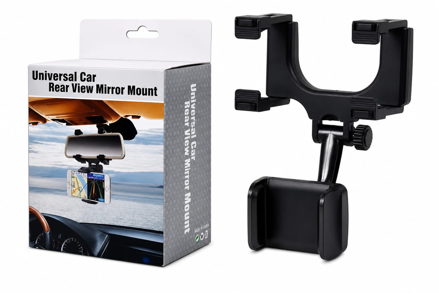 Car Rear View Mirror Phone Holder - Anti Shake Fall Prevention | 360 Degree Rotation | Adjustable Car Mount Holder for All Mobiles