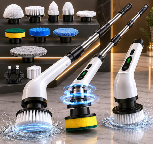 9 in 1 Electric Spin Scrubber | Rechargeable Cleaning Brush with 9 Heads & Adjustable Handle | Bathroom, Kitchen, Floor & Car Cleaning Tool