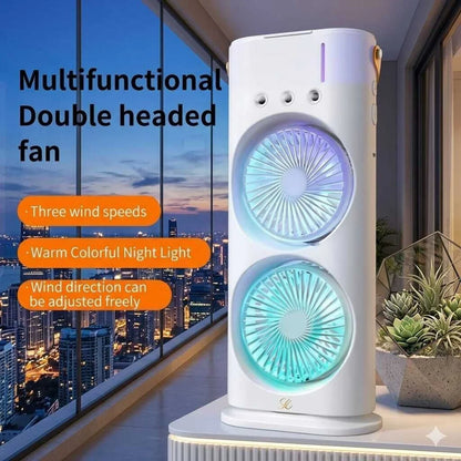 JELIACASA Double Ended Spray Fan, Cold Air Fan, USB Rechargeable fan with LED Light Cooler, Touch & Remote Control, 280ml Water Tank, Ice Filling USB Fan (White)