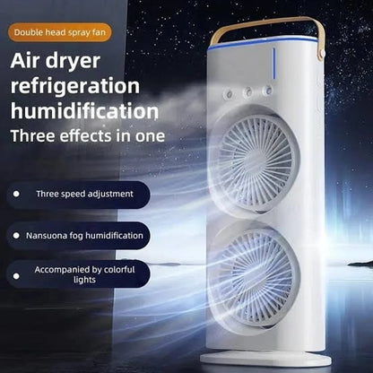 JELIACASA Double Ended Spray Fan, Cold Air Fan, USB Rechargeable fan with LED Light Cooler, Touch & Remote Control, 280ml Water Tank, Ice Filling USB Fan (White)