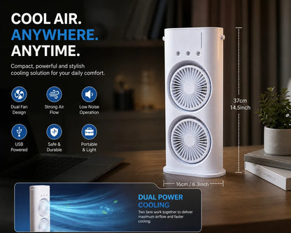 JELIACASA Double Ended Spray Fan, Cold Air Fan, USB Rechargeable fan with LED Light Cooler, Touch & Remote Control, 280ml Water Tank, Ice Filling USB Fan (White)