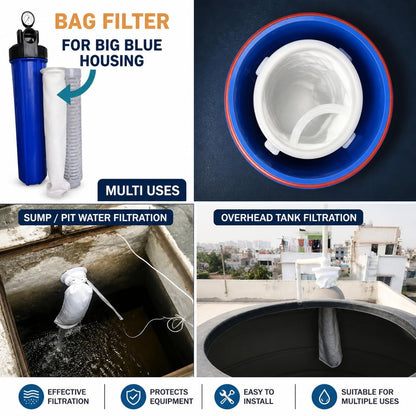 JELIACASA, Virgin Bag Filter 20-Inch For Water Tank with Balls (1.5-inch Inlet-Outlet) Solid Filter Cartridge (Pack of 1)