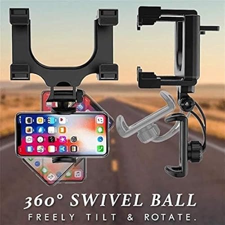 Car Rear View Mirror Phone Holder - Anti Shake Fall Prevention | 360 Degree Rotation | Adjustable Car Mount Holder for All Mobiles
