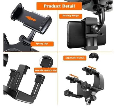 Car Rear View Mirror Phone Holder - Anti Shake Fall Prevention | 360 Degree Rotation | Adjustable Car Mount Holder for All Mobiles
