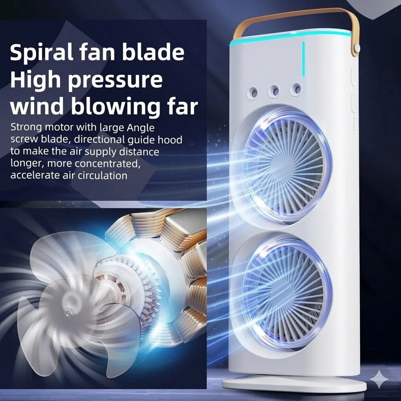 JELIACASA Double Ended Spray Fan, Cold Air Fan, USB Rechargeable fan with LED Light Cooler, Touch & Remote Control, 280ml Water Tank, Ice Filling USB Fan (White)